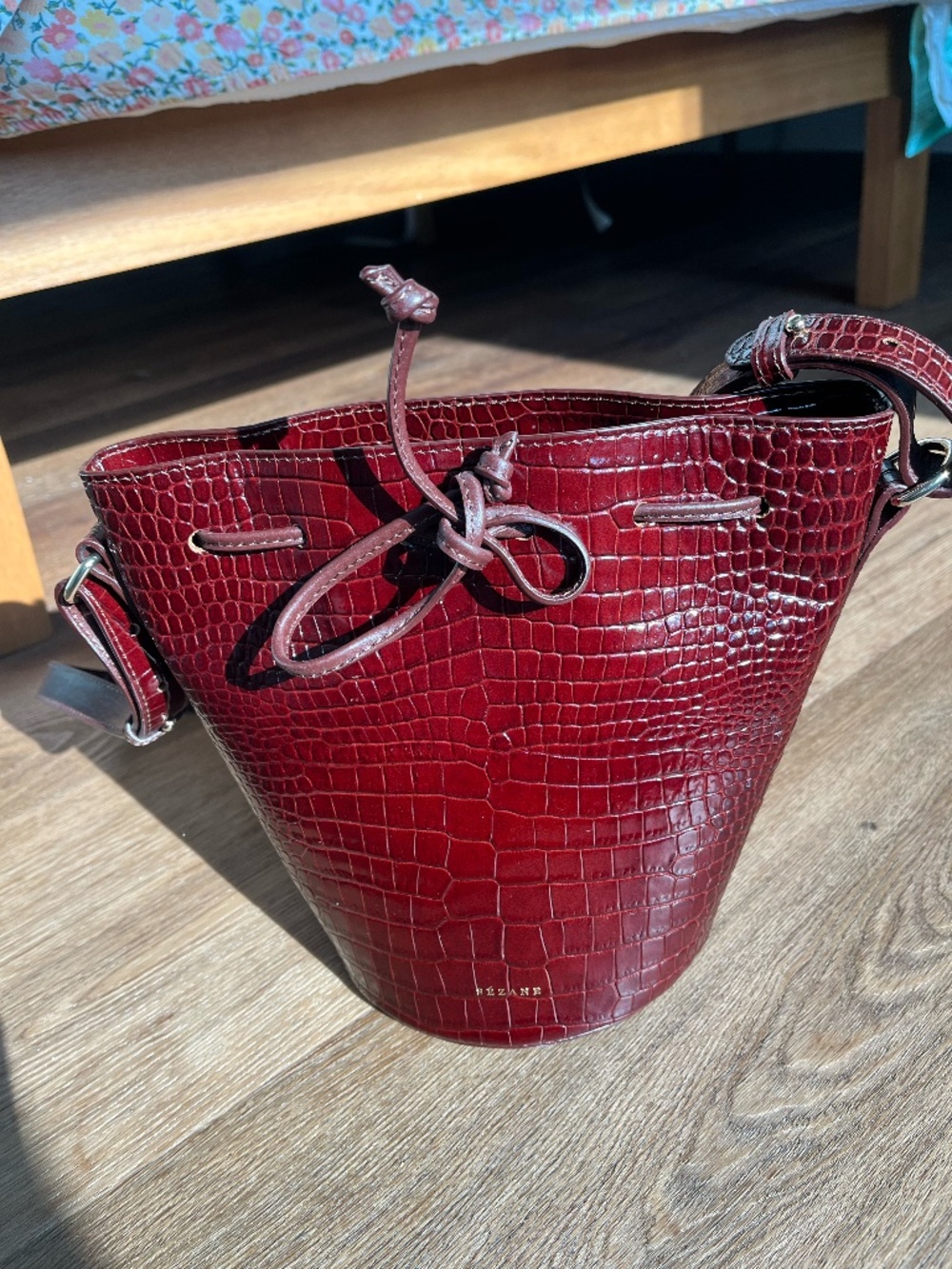 Brown croc Sezane bucket bag